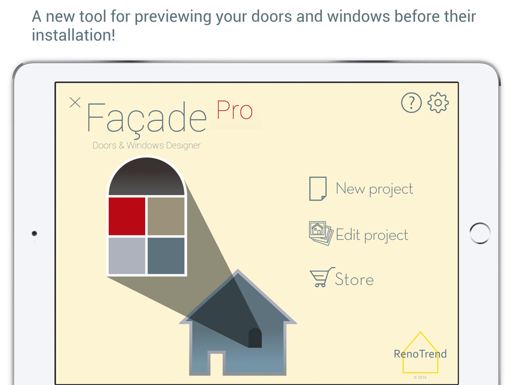 Façade Studio - Main menu of the Facade Studio Pro app for exterior home design on an iPad