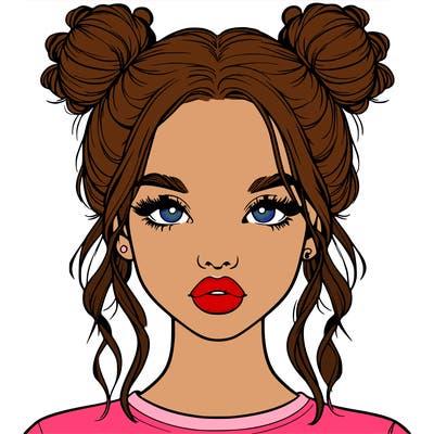realistic girl with two buns in hair and lips