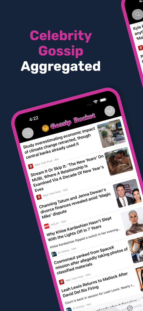 Gossip Bucket Celebrity News - Gossip Bucket app interface displaying a curated feed of celebrity news and entertainment headlines.