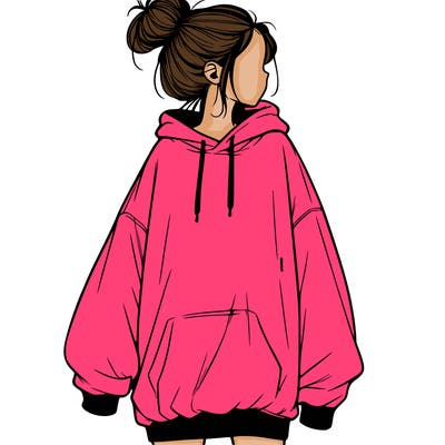 realistic girl with a oversized sweatshirt on and a bun