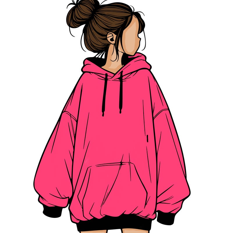 realistic girl with a oversized sweatshirt on and a bun