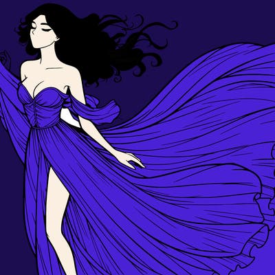 realistic woman in dress flowing the the wind