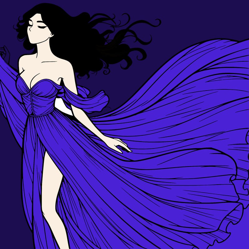 realistic woman in dress flowing the the wind