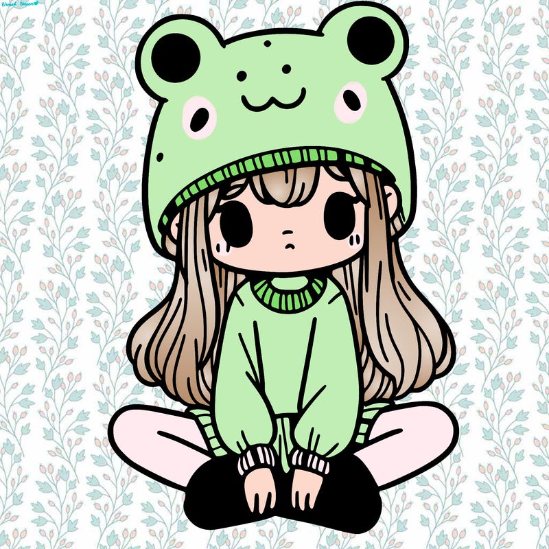 a girl wearing a frog hat and some frog socks