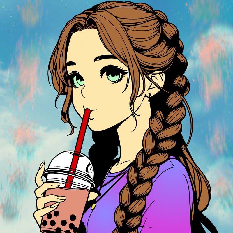 realistic girl with braided hair drinking boba