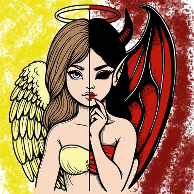 realistic angel half demon