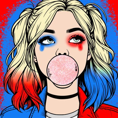 realististic girl blowing bubble -gum