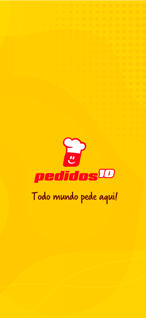 Pedidos10 app splash screen with yellow background and red logo