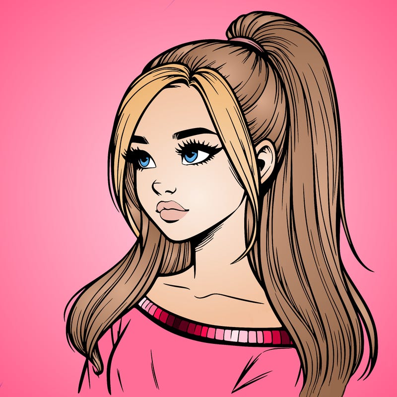 realistic girl with a high ponytail