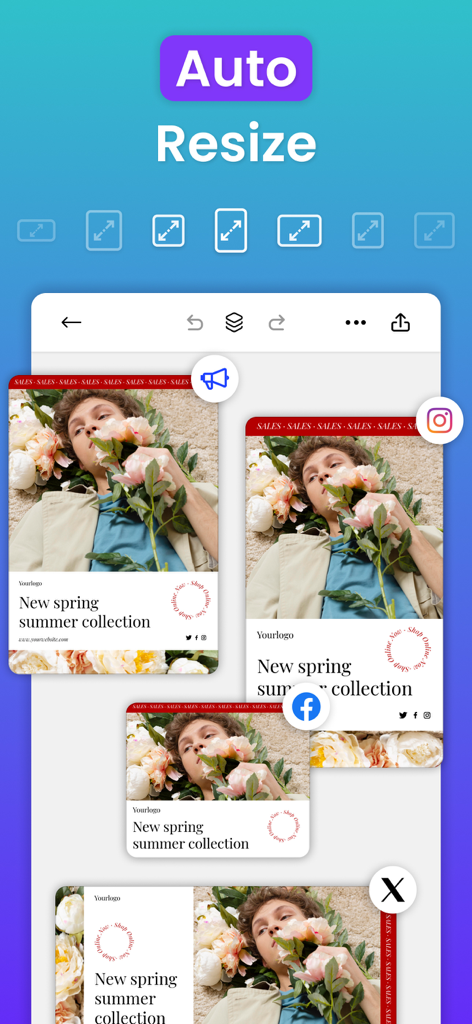 InstagramおよびFacebook投稿用のCanvas AIアプリ自動リサイズ機能