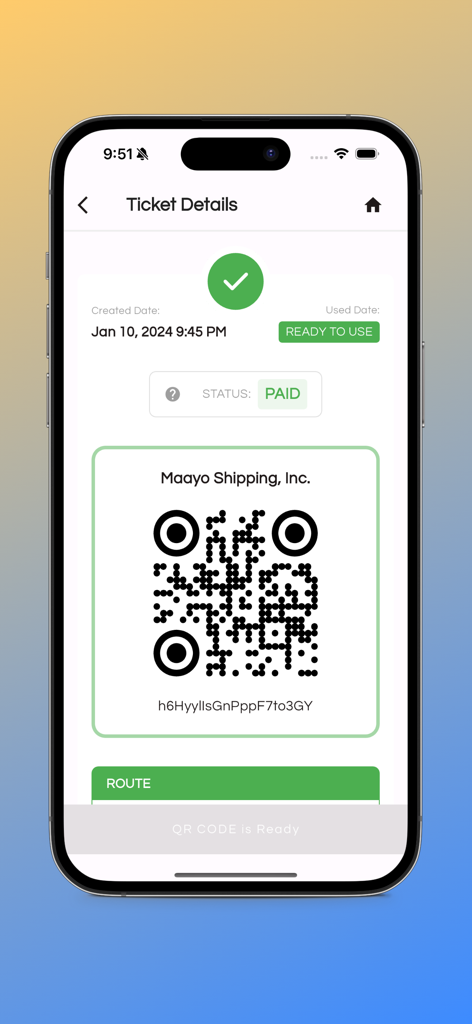 Tripket PH - Tripket PH app screen showing a digital shipping ticket with a QR code and paid status