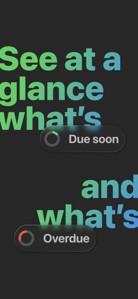 Reminder Widget by Mindr - 어두운 배경에 예정된 작업 및 연체된 작업에 대한 시각적 표시기를 보여주는 Mindr 앱 스크린샷