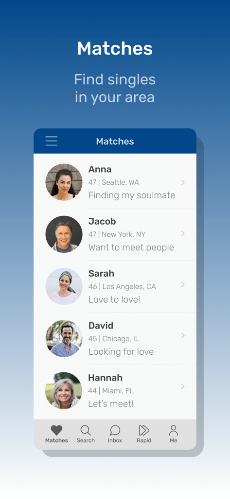 Screenshot des JSingles App-Matches-Bildschirms mit Profilen jüdischer Singles.