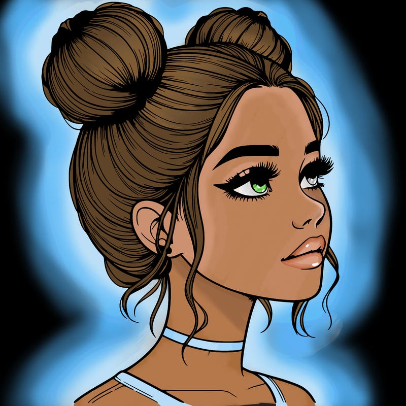 realistic girl with buns on the top of her head