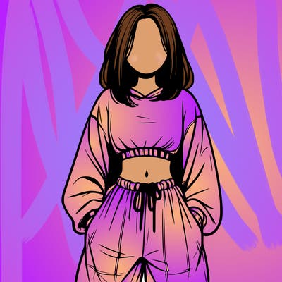 realistic girl faceless with baggy pants and a crop top