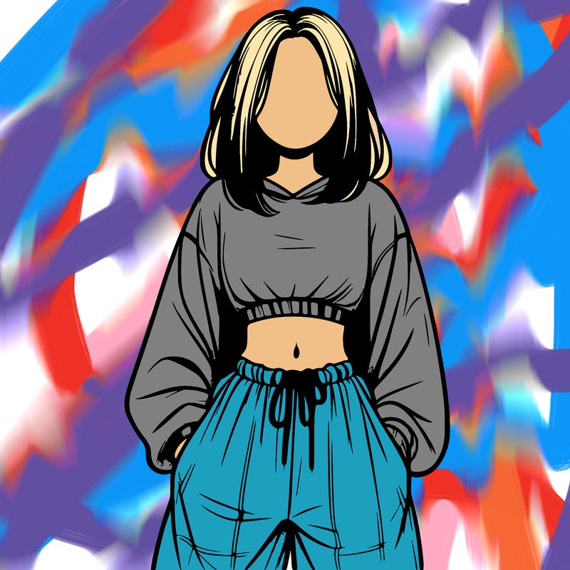 realistic girl faceless with baggy pants and a crop top
