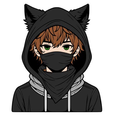 a realistic boy with wolf ears wearing a hoodie and scarf over mouth