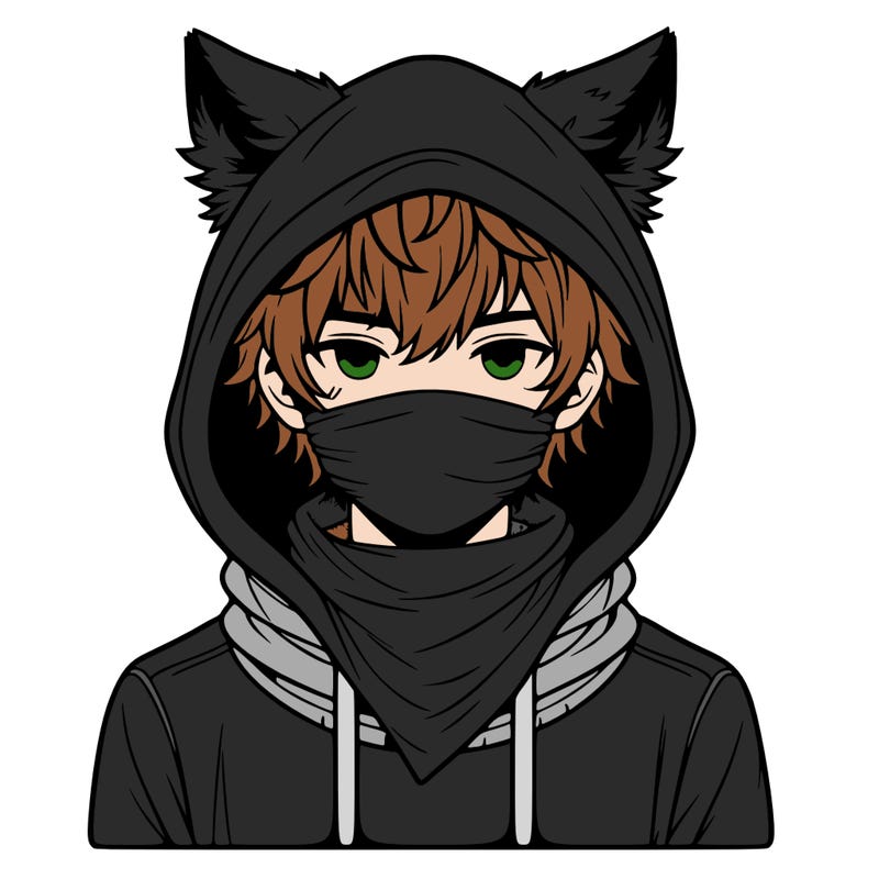 a realistic boy with wolf ears wearing a hoodie and scarf over mouth