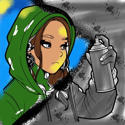 a realistic girl, spray painting