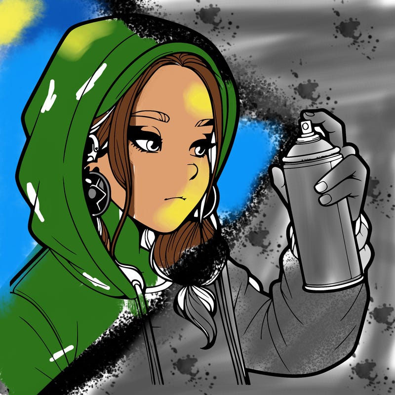 a realistic girl, spray painting