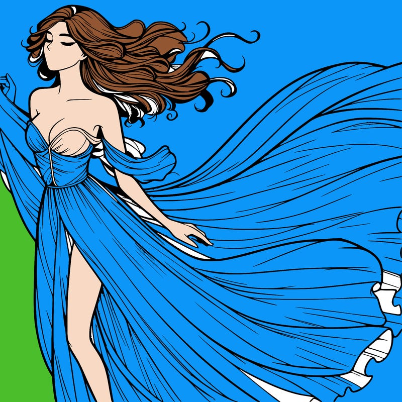 realistic woman in dress flowing the the wind