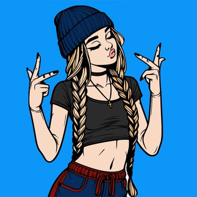 realistic teenage girl with braids and a beanie and crop top doing 🫶🏼