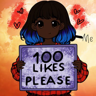 a girl holding a sign saying 100 likes please