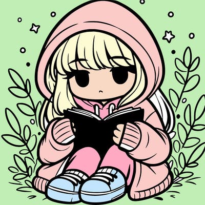 girl in oversized hoodie reading a book
