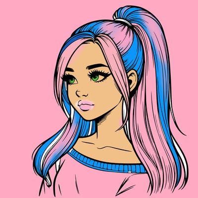 realistic girl with a high ponytail