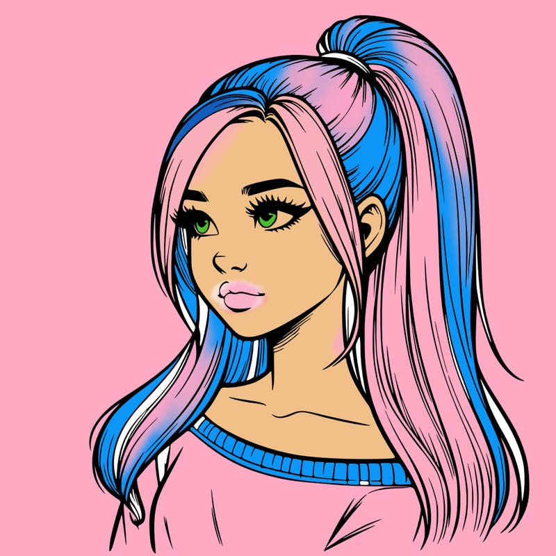 realistic girl with a high ponytail