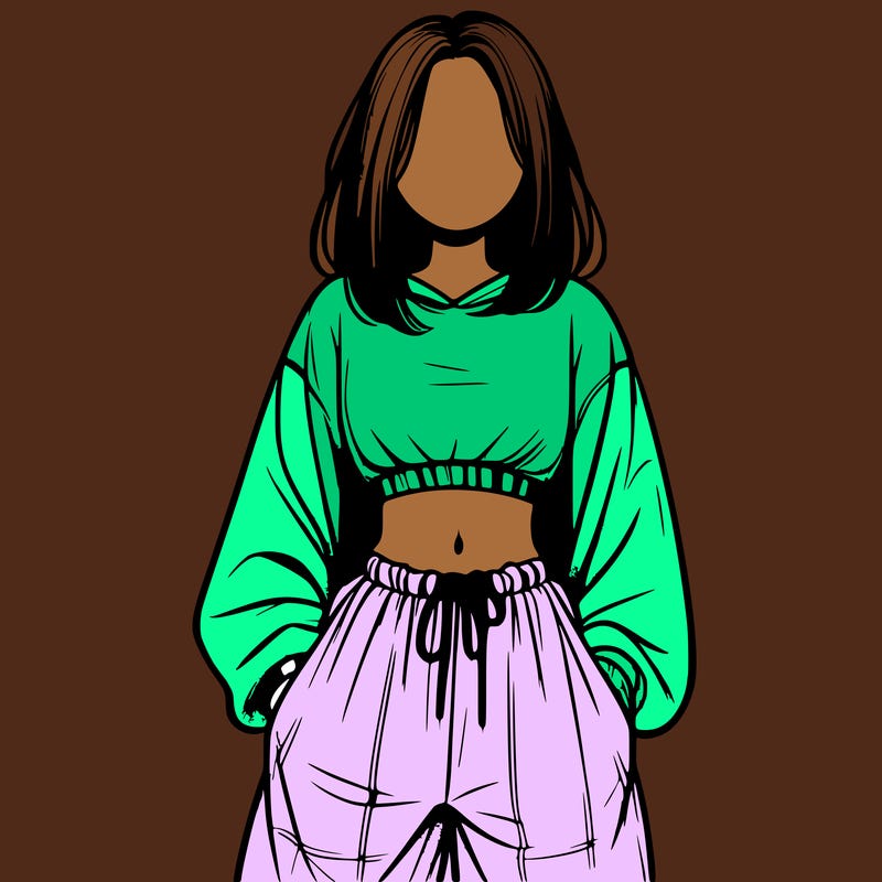 realistic girl faceless with baggy pants and a crop top