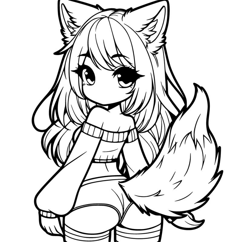 a girls with wolf ears and tail