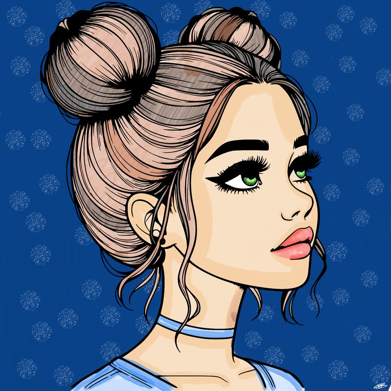 realistic girl with buns on the top of her head
