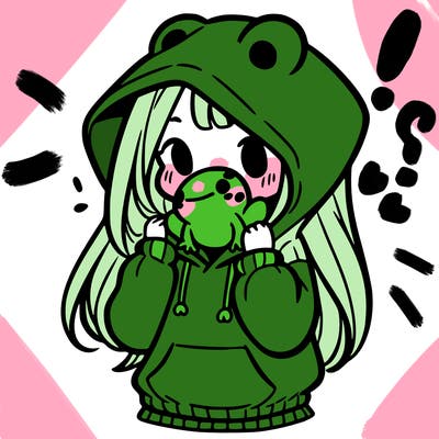 a girl holding a froggy hoodie