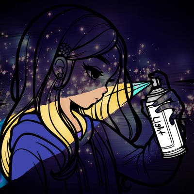 a realistic girl spray painting