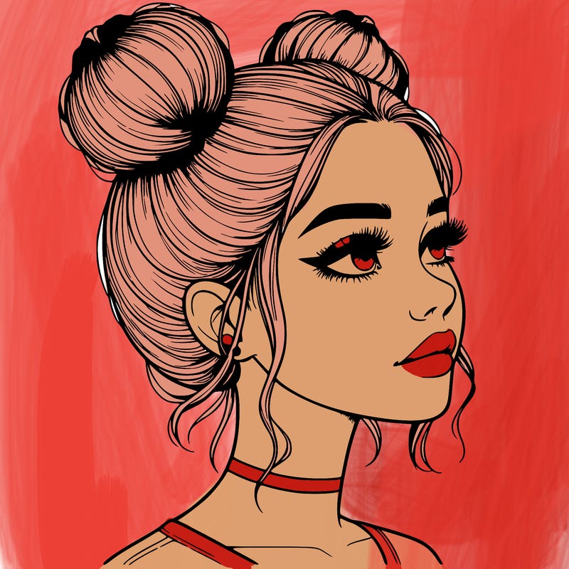 realistic girl with buns on the top of her head