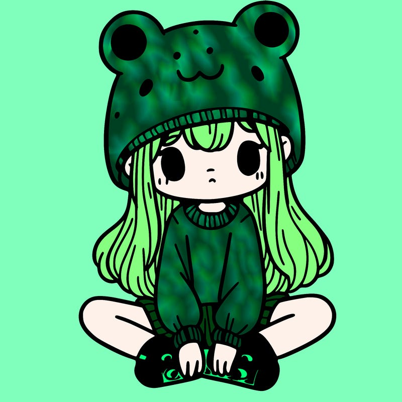 a girl wearing a frog hat and some frog socks