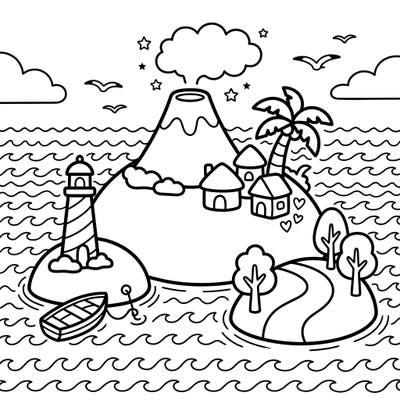 Set sail for a world of imagination with this delightful fictional island coloring page designed just for toddlers! Featuring chunky lines and simple shapes, it's perfect for little ones developing their fine motor skills.