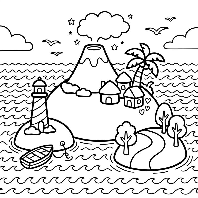 Set sail for a world of imagination with this delightful fictional island coloring page designed just for toddlers! Featuring chunky lines and simple shapes, it's perfect for little ones developing their fine motor skills.