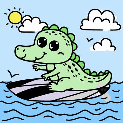 cute surfing crocodile
