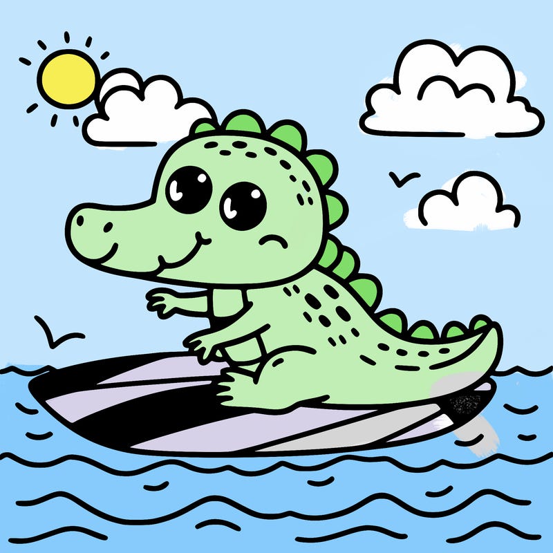 cute surfing crocodile
