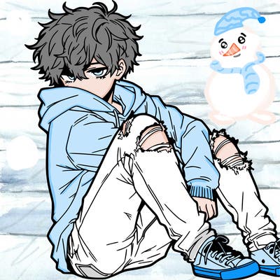 a male hoddie ripped jeans messy hair anime