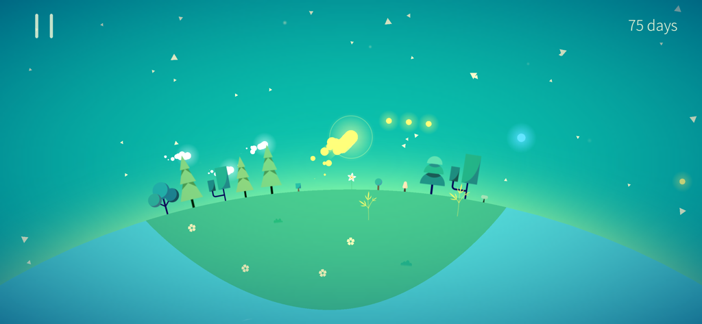 The Kreator - Minimalist nature scene from the game The Kreator featuring a green planet and teal sky