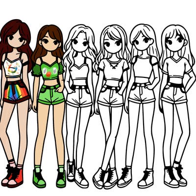 a group of girls wearing crop tops and shorts