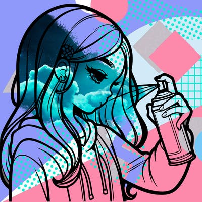 a realistic girl spray painting