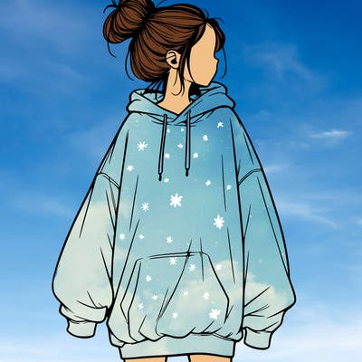 realistic girl with a oversized sweatshirt on and a bun