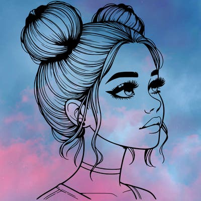 realistic girl with buns on the top of her head