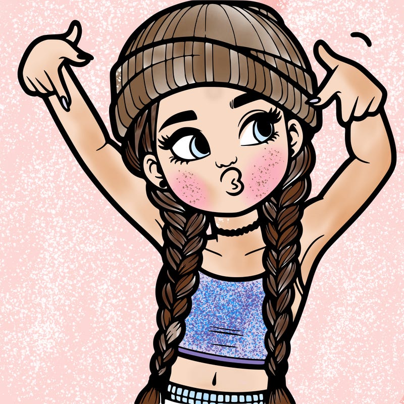 realistic teenage girl with braids and a beanie and crop top doing 🫶🏼