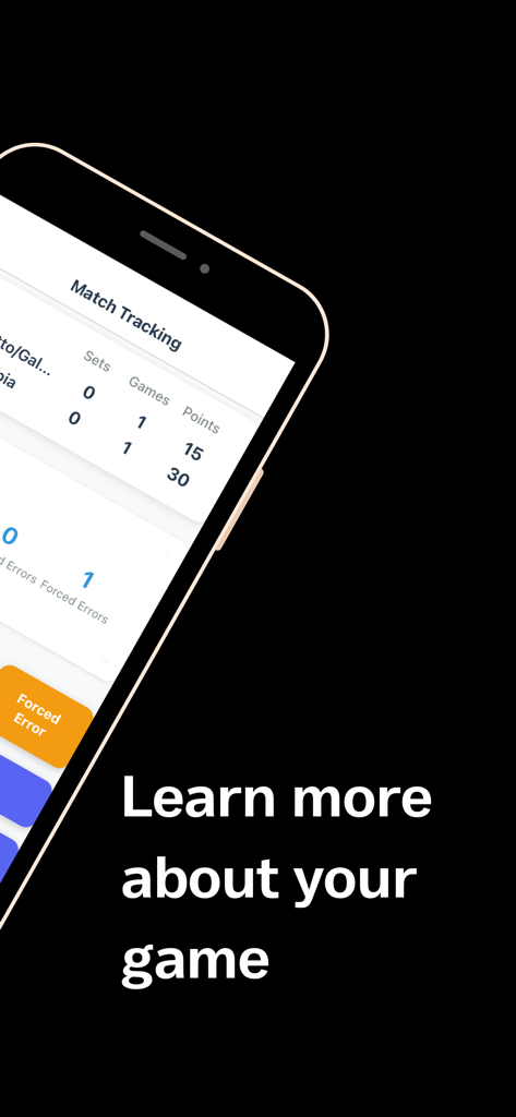 Padel Stats Proアプリのインターフェースで、試合のポイントとフォースドエラーを追跡