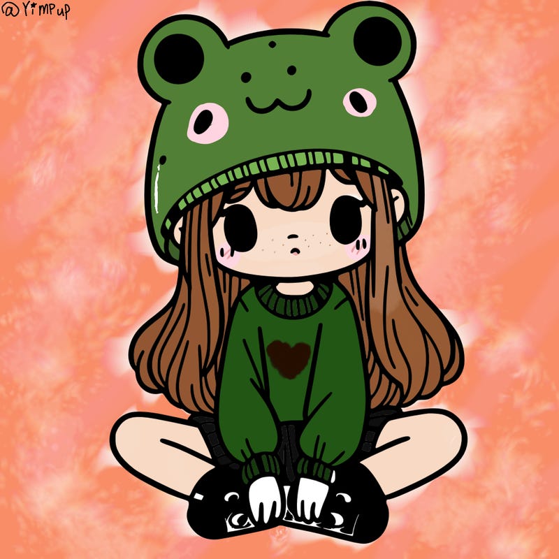 a girl wearing a frog hat and some frog socks